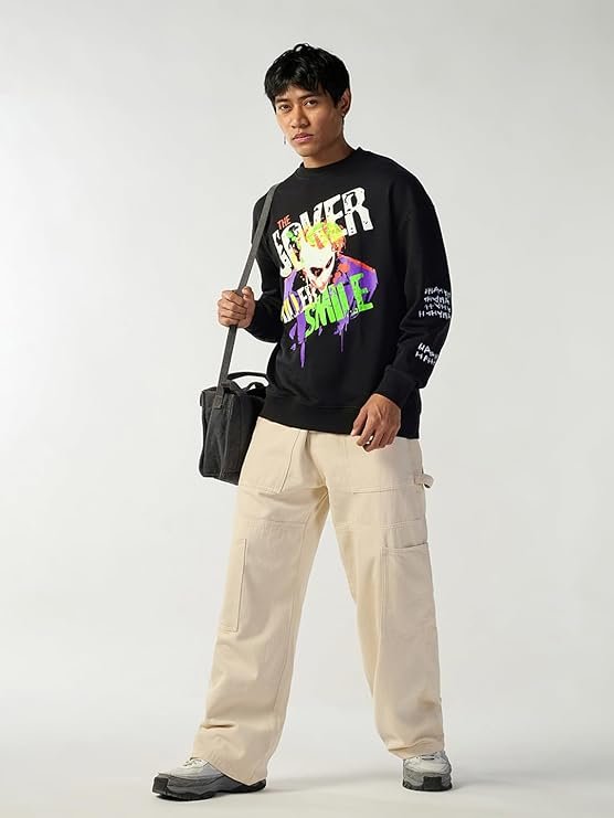 DC Merchandise Joker Men's Graphic Printed Oversized Fit Full Sleeve Round Neck Terry Sweatshirt - Image 3
