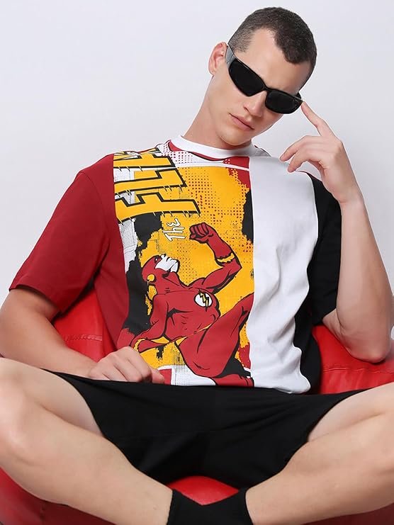 DC Merchandise Flash Men's 100% Cotton Graphic Print Oversized Fit Round Neck T-Shirt - Image 3