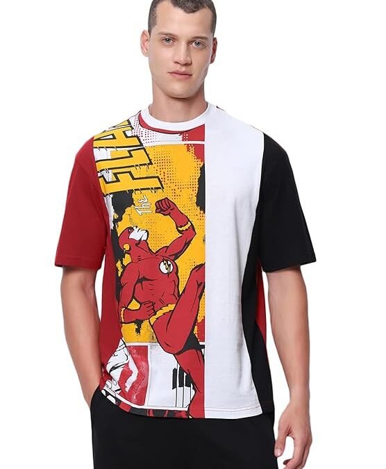 DC Merchandise Flash Men's 100% Cotton Graphic Print Oversized Fit Round Neck T-Shirt