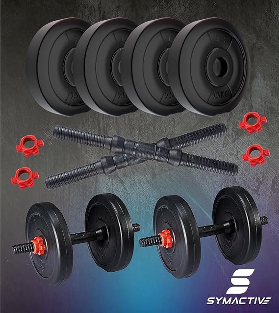 Amazon Brand - Symactive Pvc 10 Kg Adjustable Dumbbells Fitness Kit For Full Body Workout (2.5 Kg X 4 Pvc Weight, 14'' Dumbbell Rods Pair&Nuts),Black - Image 4