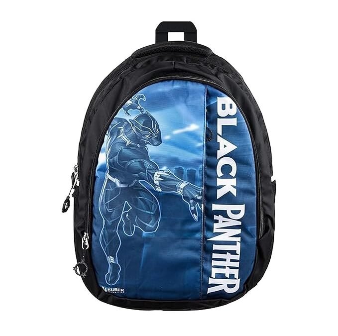 Kuber Industries Marvel Black Panther School Bag – 5 Compartments | Kids Bookbag for School & Travel | With Rain Cover | Unisex | Blue | Durable & Spacious
