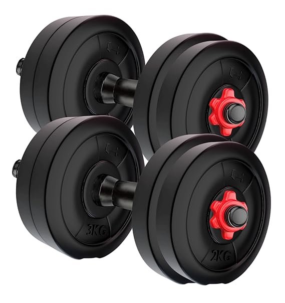 Amazon Brand - Symactive Pvc 10 Kg Adjustable Dumbbells Fitness Kit For Full Body Workout (2.5 Kg X 4 Pvc Weight, 14'' Dumbbell Rods Pair&Nuts),Black