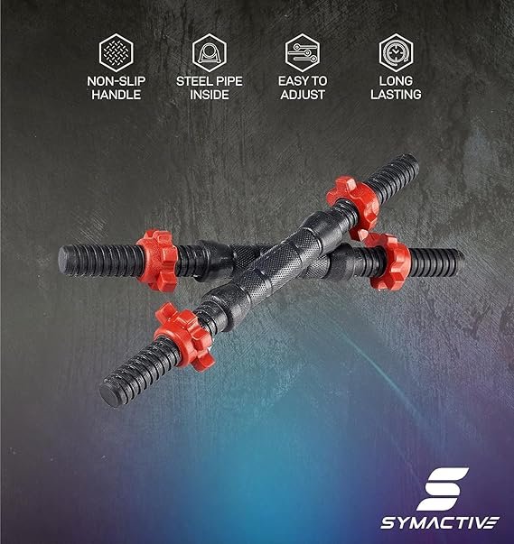 Amazon Brand - Symactive Pvc 10 Kg Adjustable Dumbbells Fitness Kit For Full Body Workout (2.5 Kg X 4 Pvc Weight, 14'' Dumbbell Rods Pair&Nuts),Black - Image 2