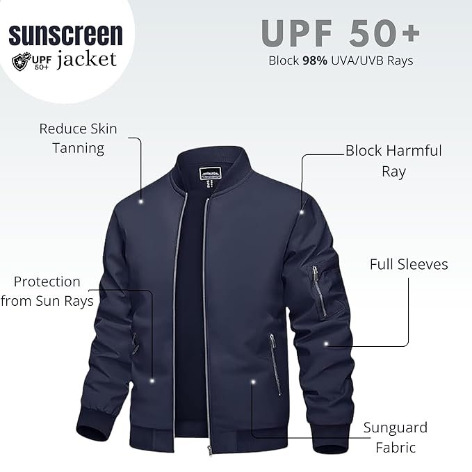 MIA FASHION Men's Sunscreen Jacket with UV Protection UPF 50+ Jacket, Full Sleeve, Regular Fit | Stylish Stand Collar & Zipper Closure jacket - Image 3
