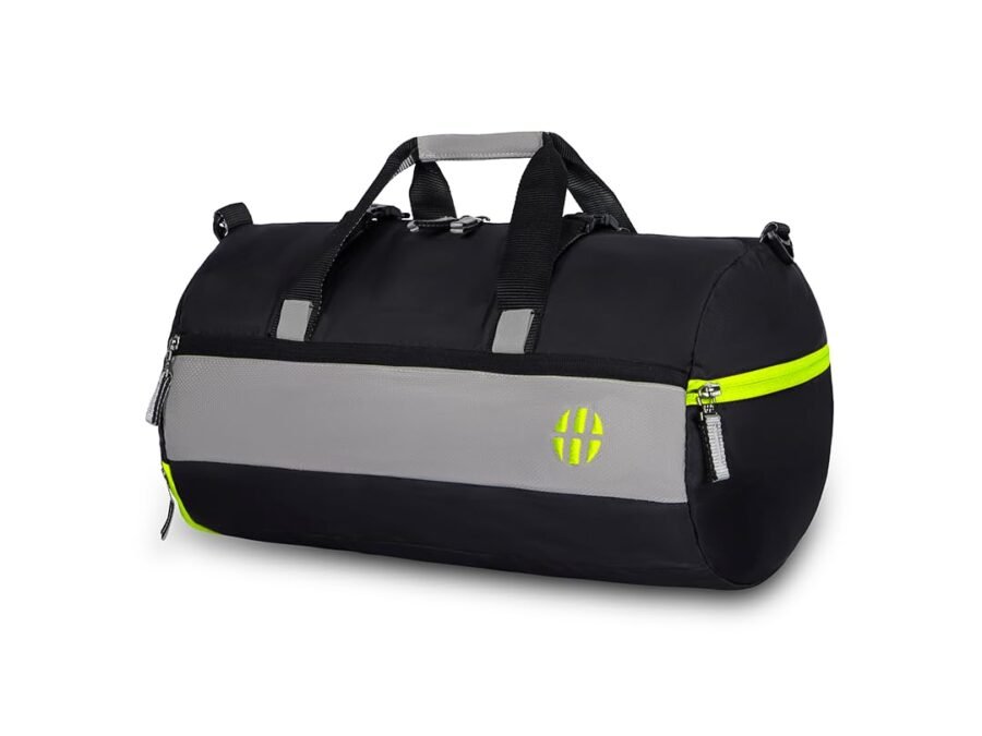 Harissons Trinity 28L Sports Duffel Gym Bag for Men & Women | Water Resistant Travel Bag with Shoe Compartment & Yoga Mat Holder | Black & Green