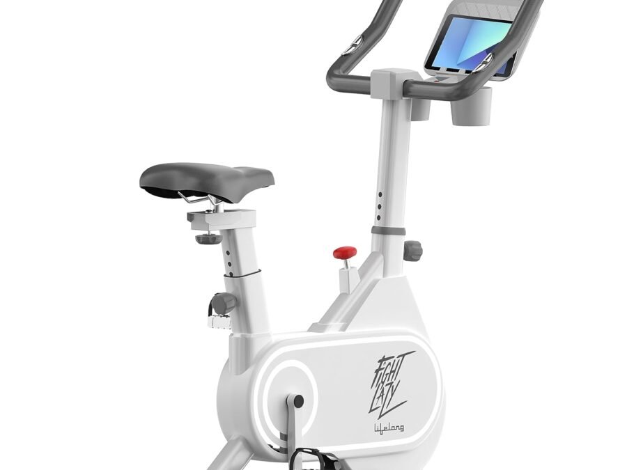 Lifelong LLSBB49 Fit Pro Spin Fitness Bike – Upright Stationary Exercise Bike with 7 kg Flywheel, Adjustable Resistance, LCD Monitor & Heart‑Rate Sensor | White