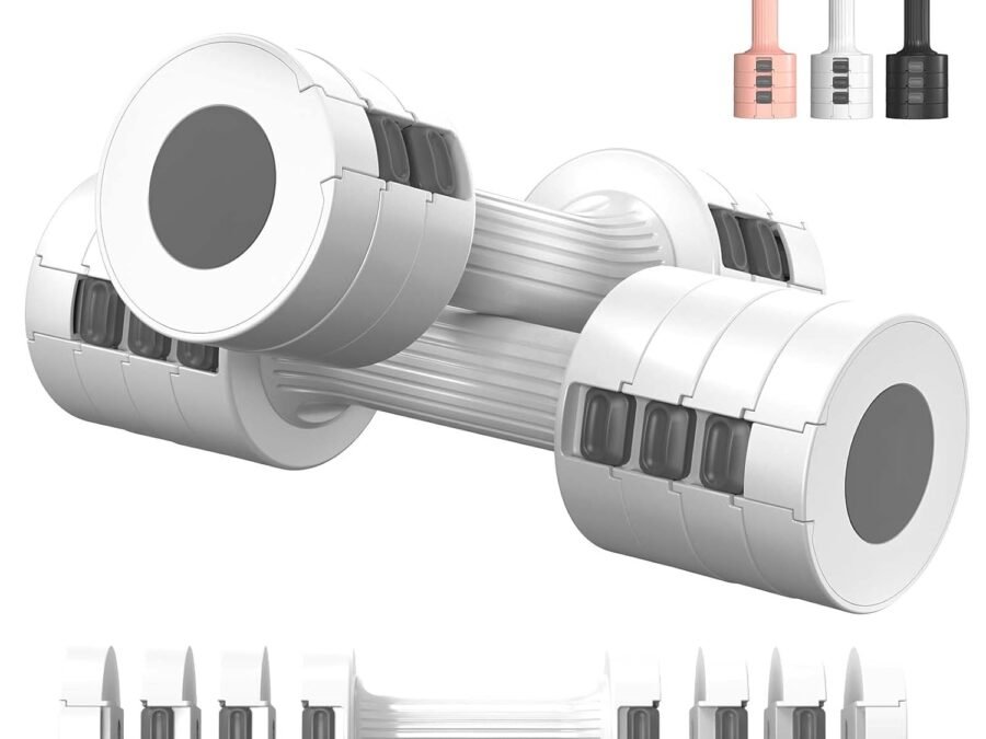 Tiagowell Adjustable Dumbbells Set of 2 | 1kg to 2.5kg Free Weights | Hand Weights for Women, Men & Seniors | Strength Training & Home Workout Equipment | White Dumbbell Set