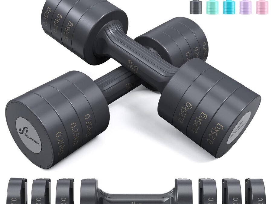 Sportneer Adjustable Dumbbells Set, 4-in-1 Fast Adjust Hand Weights 1kg/1.5kg/2kg/2.5kg, Compact Dumbbell Set for Women & Men, Home Gym Equipment for Strength Training, Full Body Workout