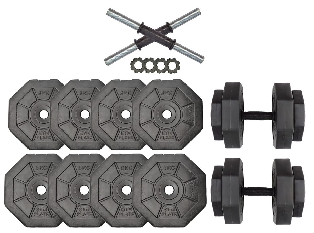 StarX 20Kg Hexa Shape PVC Dumbbells Set (Black) | Fixed Weight Dumbbells for Home Gym & Fitness Training | Anti-Roll Design | Durable & Floor-Friendly