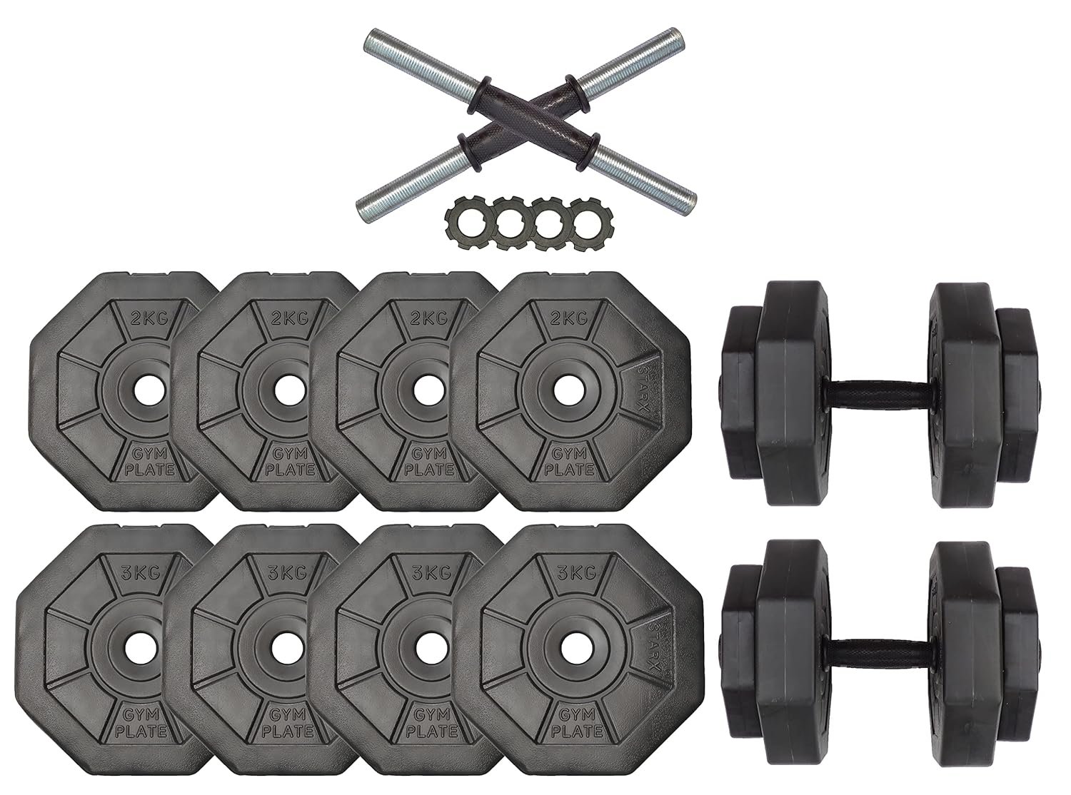 StarX 20Kg Hexa Shape PVC Dumbbells Set (Black) | Fixed Weight Dumbbells for Home Gym & Fitness Training | Anti-Roll Design | Durable & Floor-Friendly
