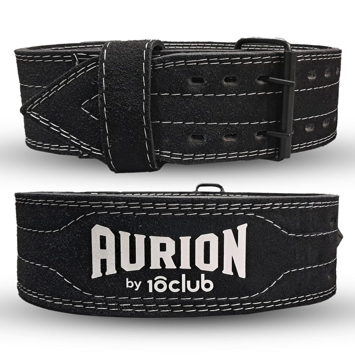 AURION by 10 Club 10MM Suede Leather Weightlifting Belt with Buckle – Heavy Powerlifting Gym Belt for Squat, Deadlift & Weight Training – Back Support Belt for Men & Women – Black (Medium)