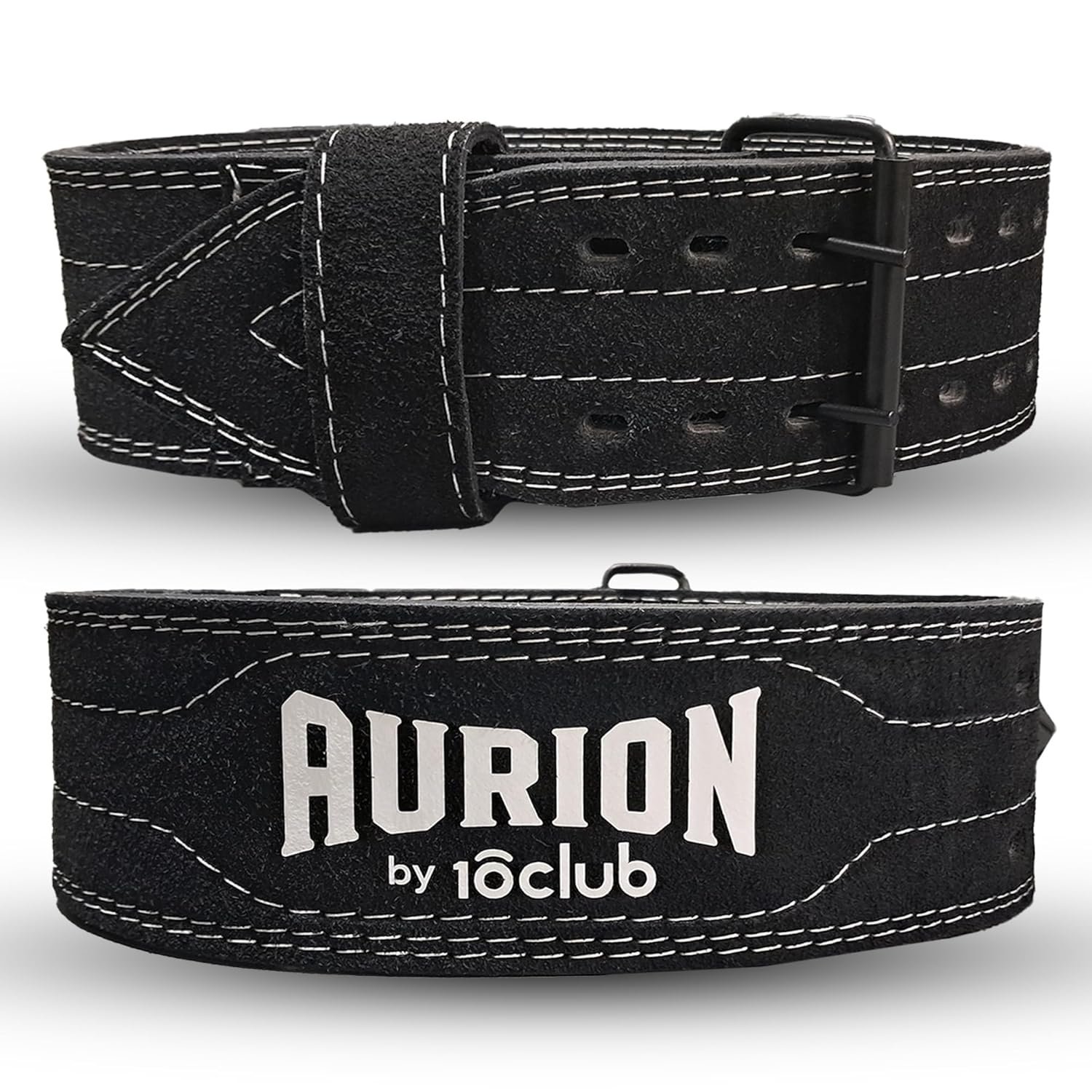 AURION by 10 Club 10MM Suede Leather Weightlifting Belt with Buckle – Heavy Powerlifting Gym Belt for Squat, Deadlift & Weight Training – Back Support Belt for Men & Women – Black (Medium) - Image 2