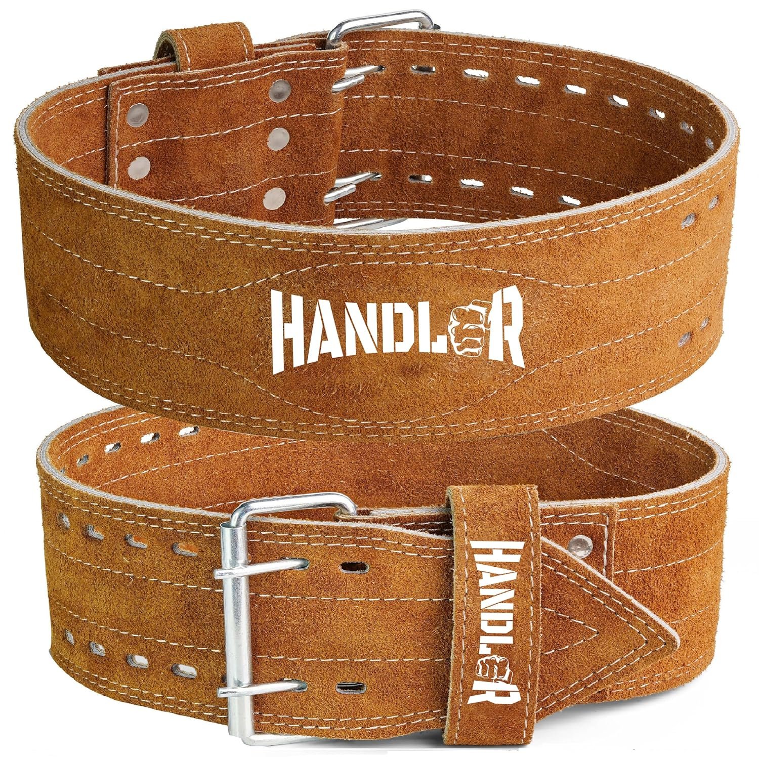 Handler 100% All Leather Powerlifting Gym Belt – 5.5mm Thick Weight Lifting Belt for Men & Women – Brown (Medium) – Professional Weight Training Belt for Heavy Workouts & Back Support