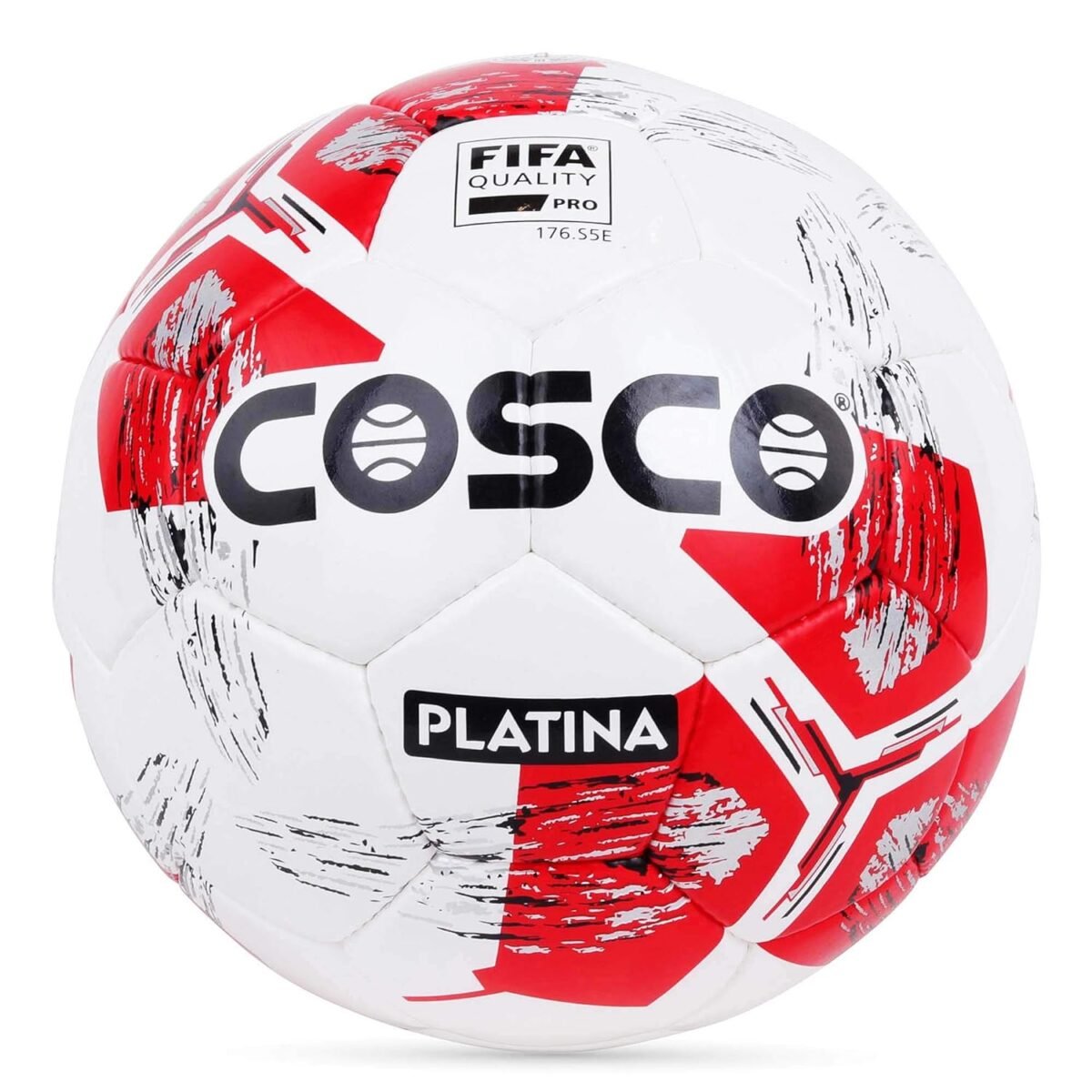 Cosco Platina Leather Men’s Football – Size 5 (White/Red) | Durable Match & Training Football for All Ground Types | Synthetic Leather Soccer Ball for Adults & Teens