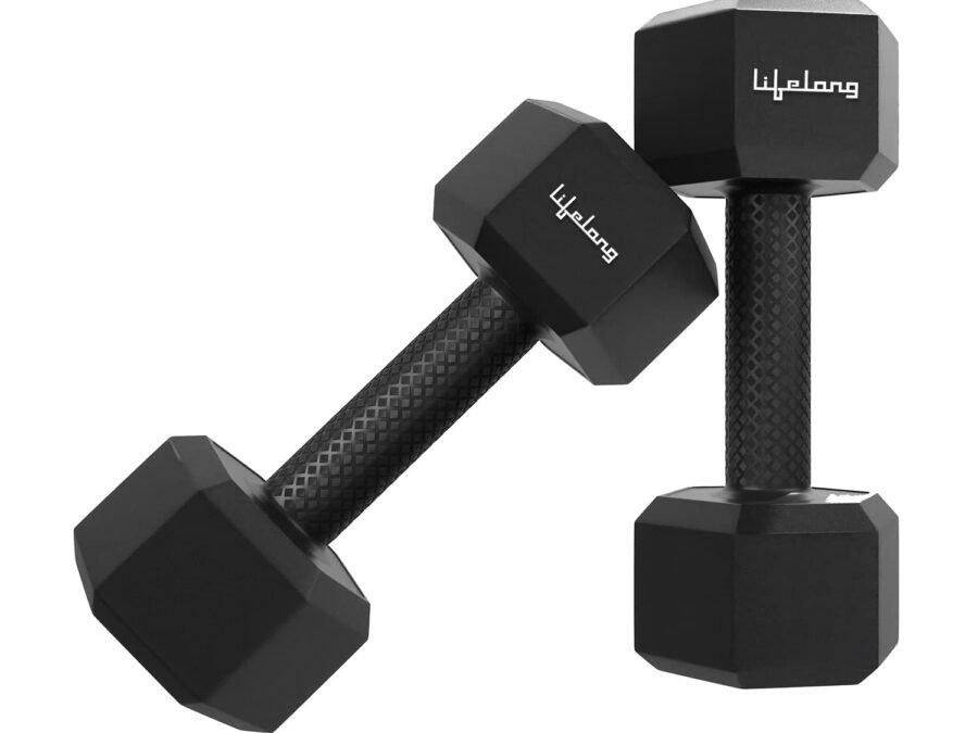 Lifelong PVC Hex Fixed Dumbbells Pack of 2 (2kg x 2) – Black Dumbbells for Home Gym | Exercise Weights for Men & Women | Non-Slip Dumbbell Set for Fitness, Strength, and Home Workout | 6 Months Warranty