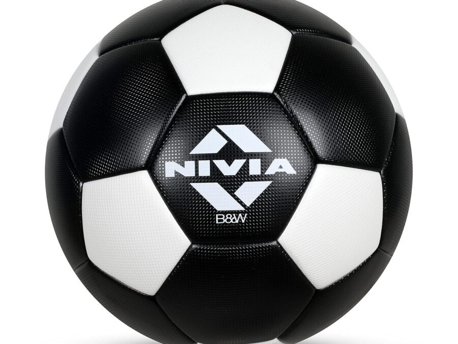 Nivia B&W Thermobond Football – Size 5 | 32 Panel Design | Black | Football for Men & Women | Suitable for Soft, Wet & Hard Ground | Match & Training Ball for All Weather Play