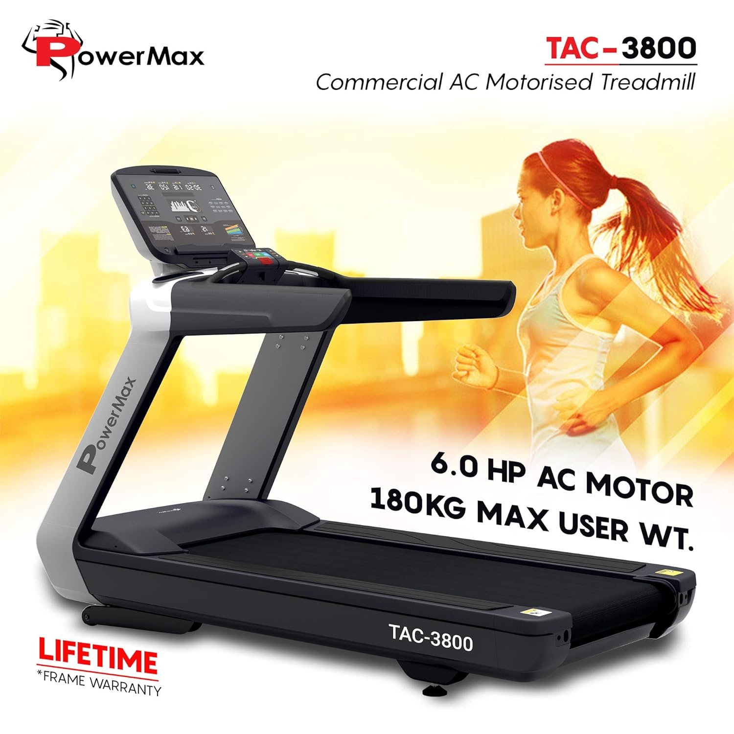 PowerMax Fitness TAC-3800 Commercial Motorized Treadmill | 4HP (6HP Peak) AC Motor | Automatic Incline | Free Installation Assistance | Heavy Duty Running Machine for Gym & Home Use - Image 2