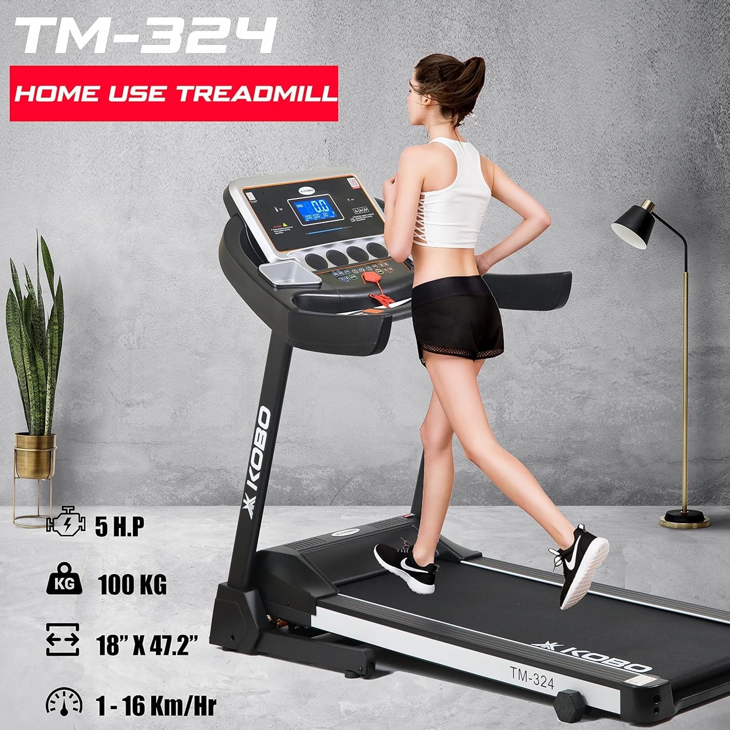 Kobo 3HP – 5HP Peak DC Motorized Treadmill for Home Use | Bluetooth Connectivity & App Support | Manual Incline | Multi-Function | Foldable Design | 1-Year Warranty | Quiet Operation - Image 3