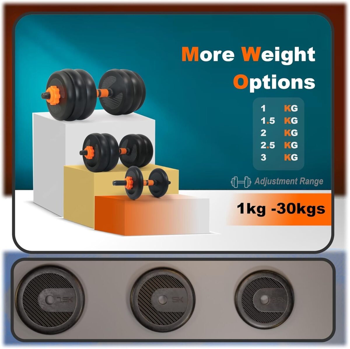 WATSON Premium Rubber Dumbbell Set – 13Kg Adjustable Weights (1Kg x 4, 1.5Kg x 6) with 14" Hard PVC Dumbbell Rods | Home Gym Dumbbells for Men & Women | Strength & Fitness Training