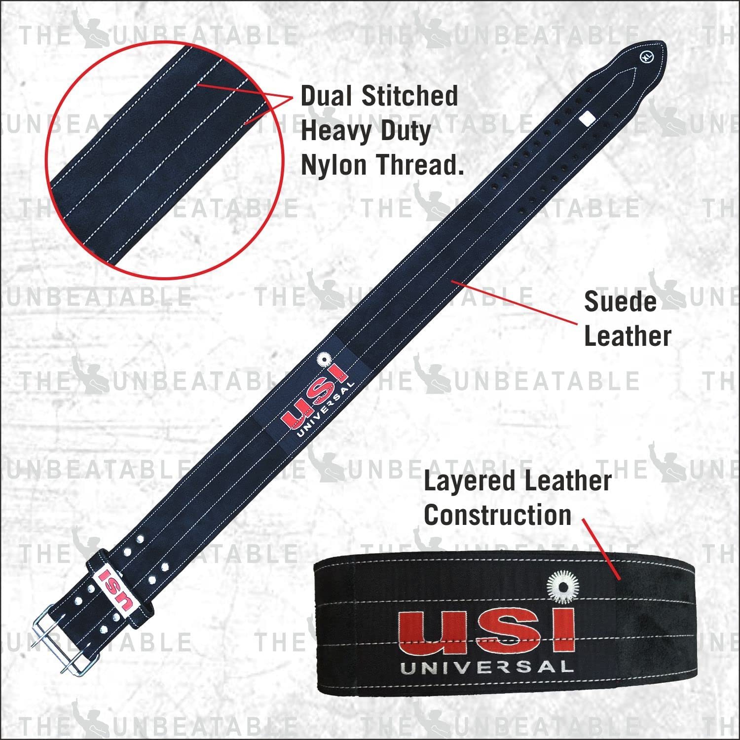 USI Universal Power Lifting Belt 790PL – Lightweight 6mm Thick Leather Weightlifting Belt for Men & Women – Black, Large – Weight Training, Workout & Competition Support Belt - Image 3
