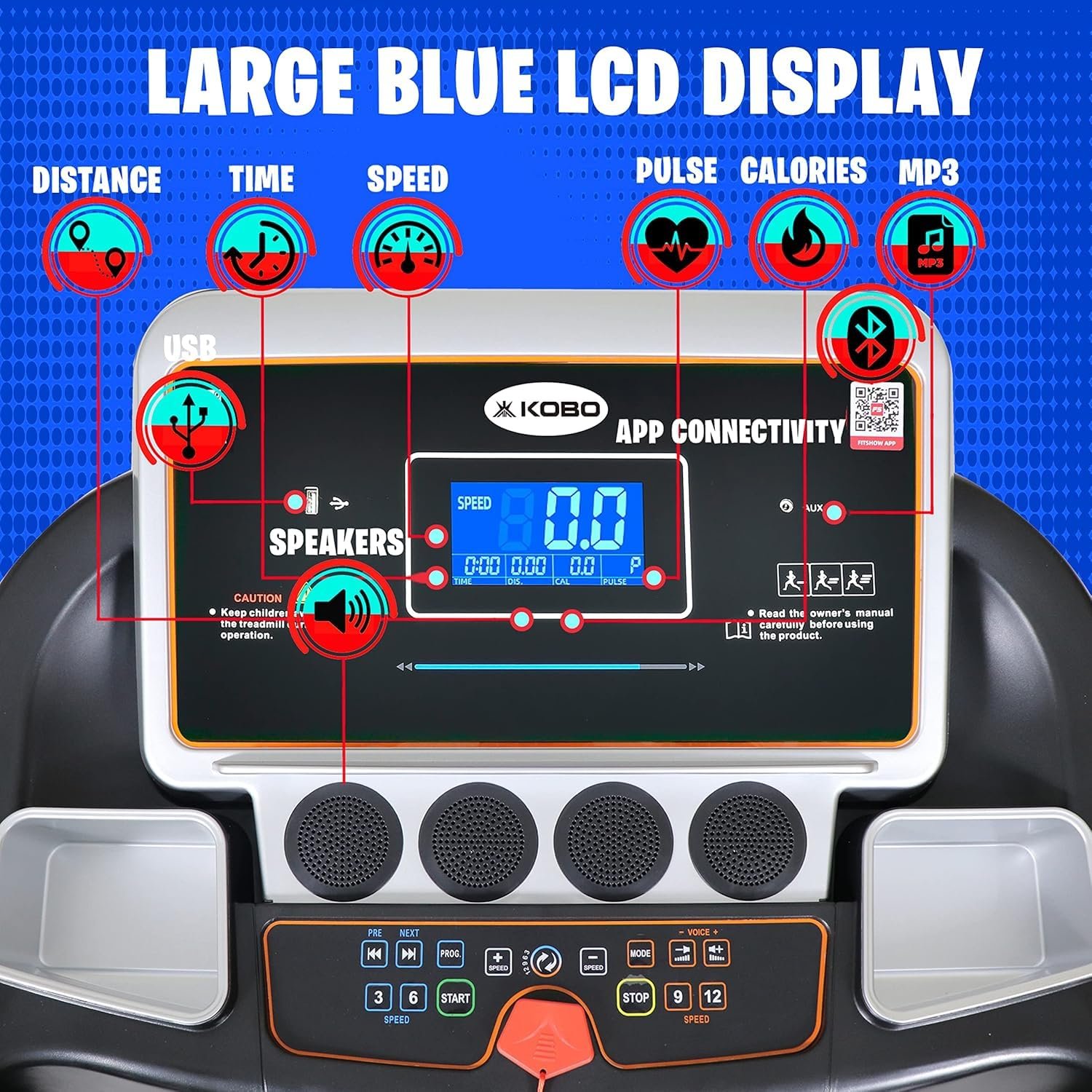 Kobo 3HP – 5HP Peak DC Motorized Treadmill for Home Use | Bluetooth Connectivity & App Support | Manual Incline | Multi-Function | Foldable Design | 1-Year Warranty | Quiet Operation - Image 4