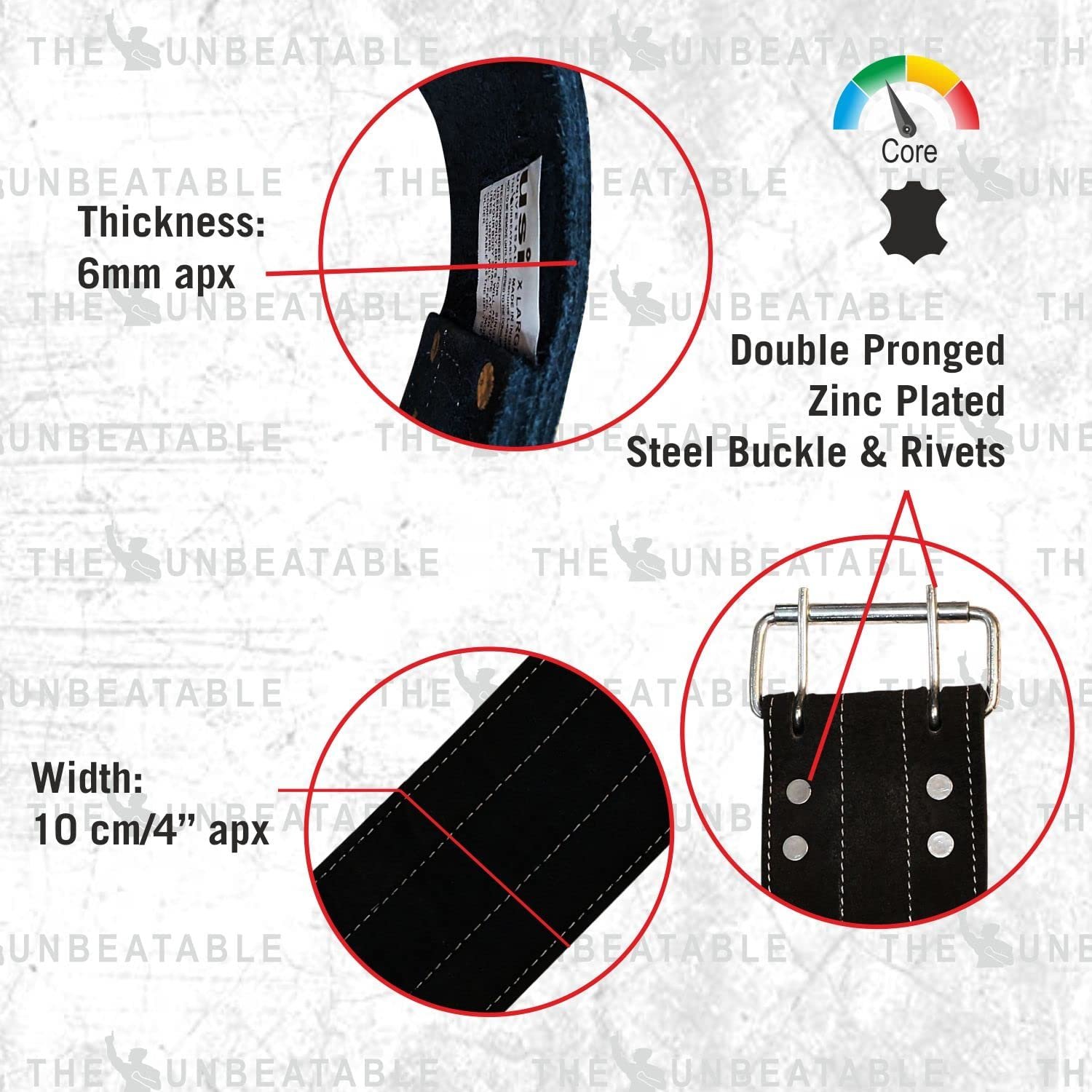 USI Universal Power Lifting Belt 790PL – Lightweight 6mm Thick Leather Weightlifting Belt for Men & Women – Black, Large – Weight Training, Workout & Competition Support Belt - Image 4