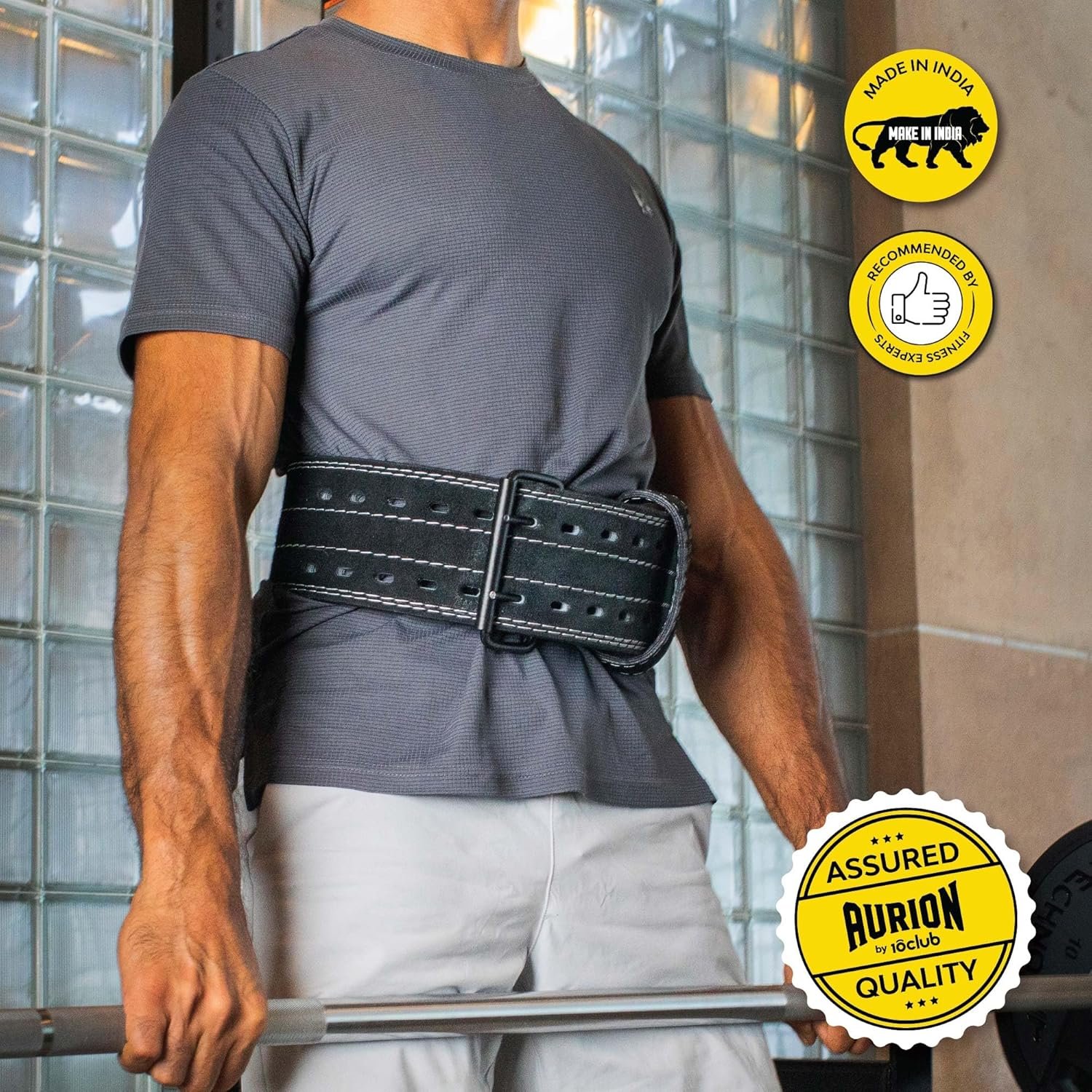 AURION by 10 Club 10MM Suede Leather Weightlifting Belt with Buckle – Heavy Powerlifting Gym Belt for Squat, Deadlift & Weight Training – Back Support Belt for Men & Women – Black (Medium) - Image 4