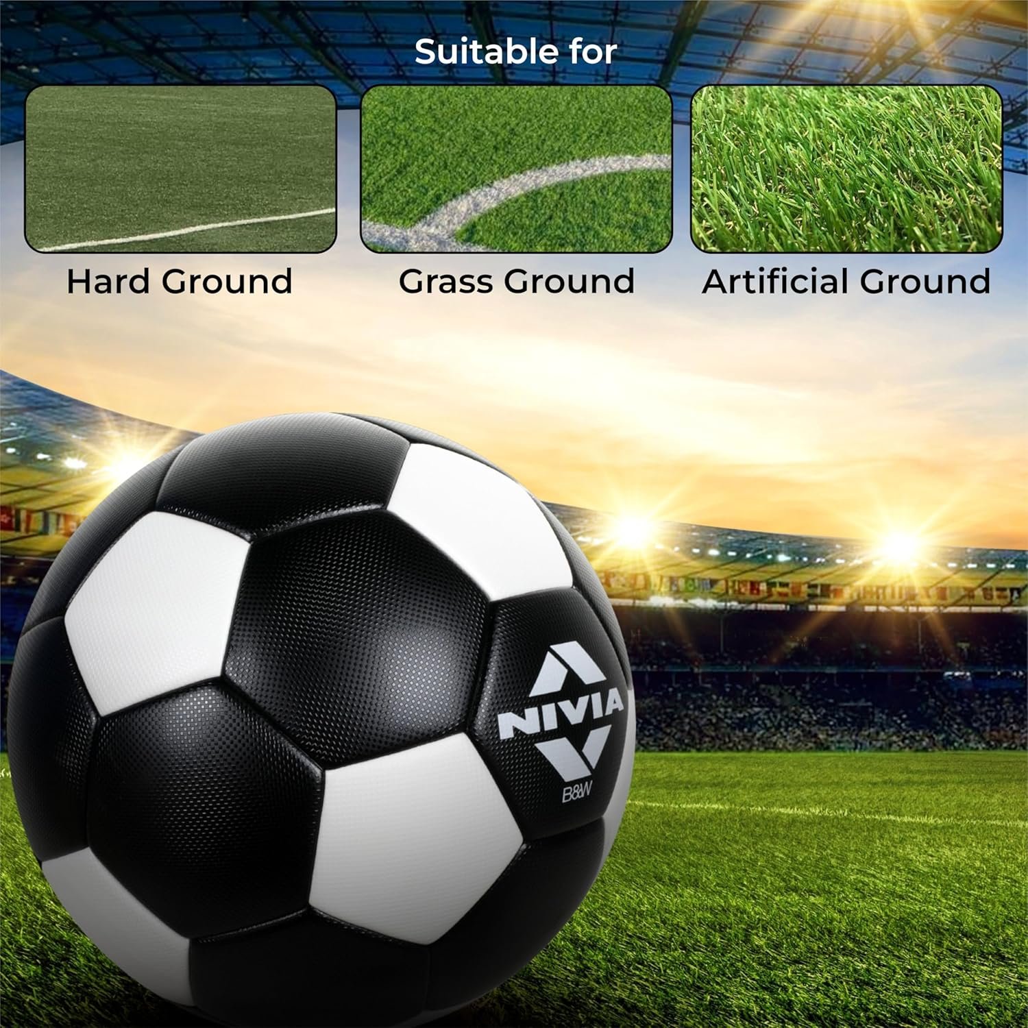 Nivia B&W Thermobond Football – Size 5 | 32 Panel Design | Black | Football for Men & Women | Suitable for Soft, Wet & Hard Ground | Match & Training Ball for All Weather Play - Image 5