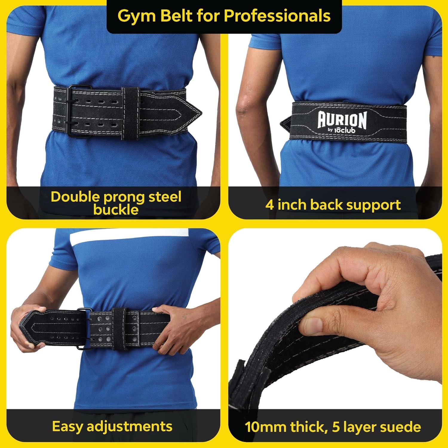 AURION by 10 Club 10MM Suede Leather Weightlifting Belt with Buckle – Heavy Powerlifting Gym Belt for Squat, Deadlift & Weight Training – Back Support Belt for Men & Women – Black (Medium) - Image 7