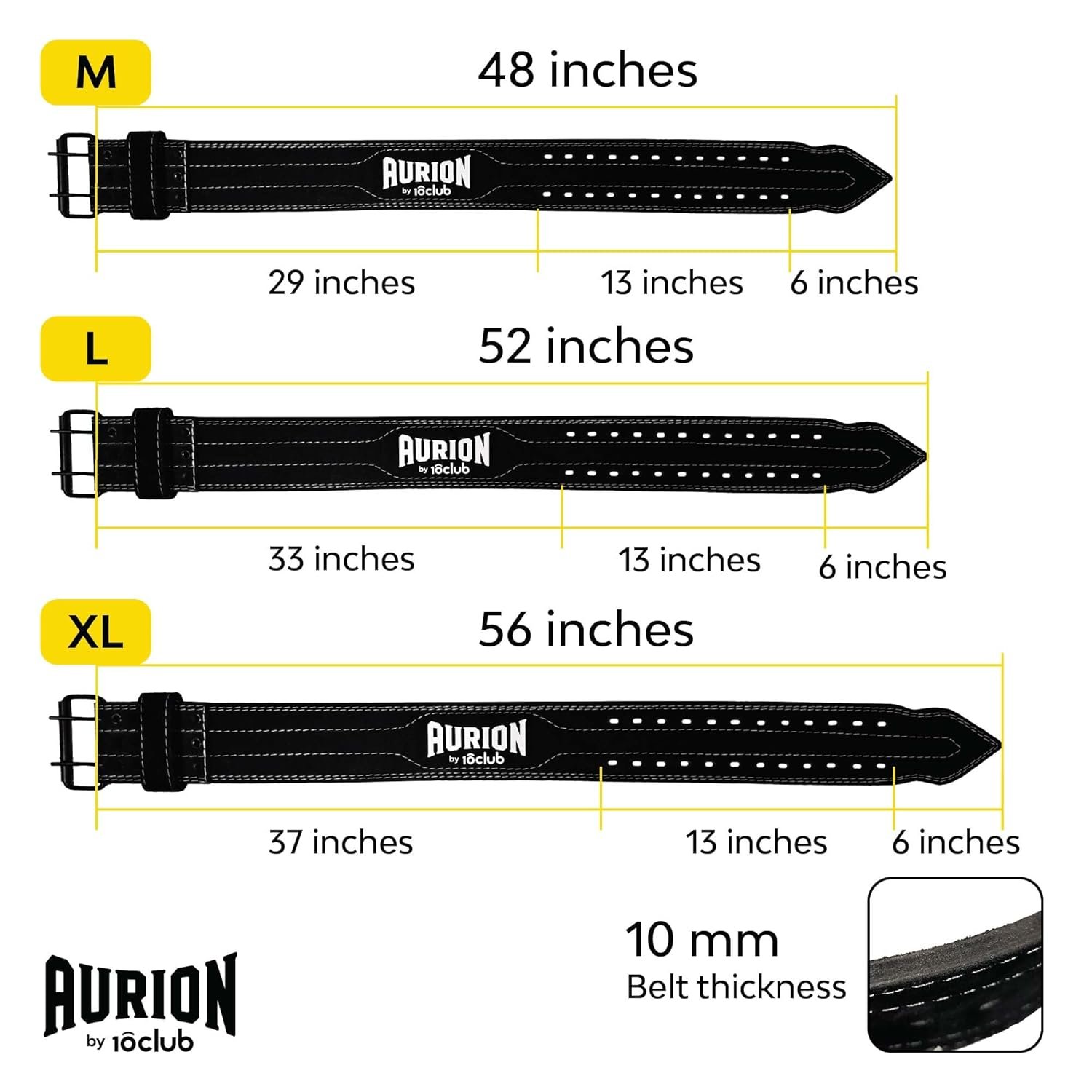 AURION by 10 Club 10MM Suede Leather Weightlifting Belt with Buckle – Heavy Powerlifting Gym Belt for Squat, Deadlift & Weight Training – Back Support Belt for Men & Women – Black (Medium) - Image 8