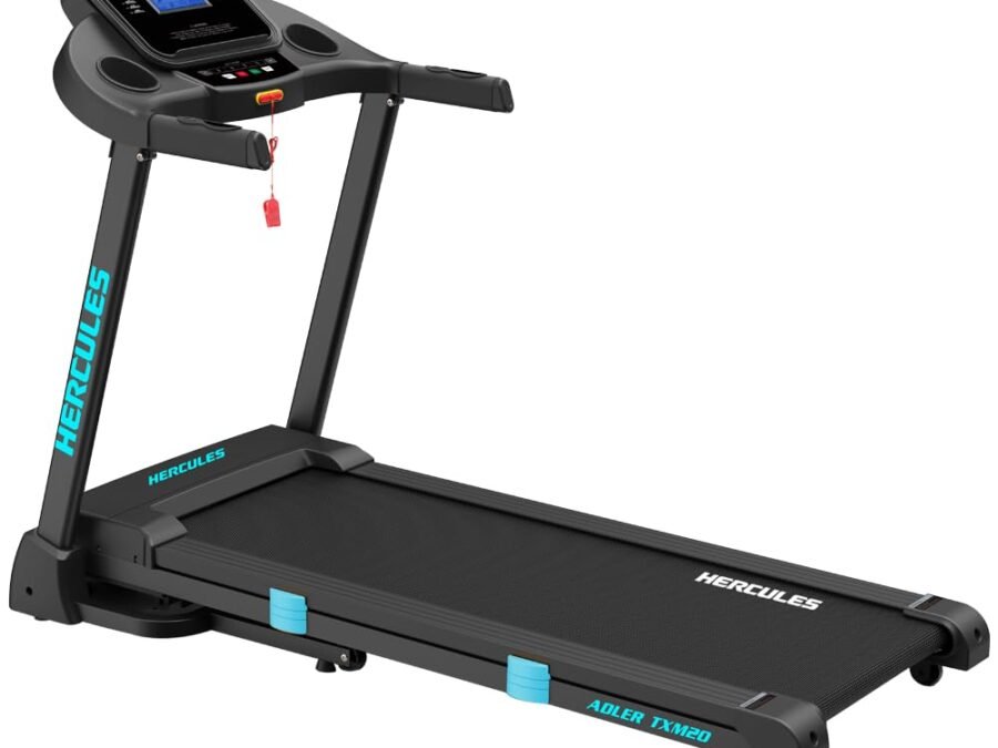 Hercules Fitness TXM20 Motorized Treadmill | Foldable Home Workout Machine | Manual Incline | Bluetooth Speakers | Anti-Slip Side Rails | Heart Rate Sensor | Compact Design for Home Gym