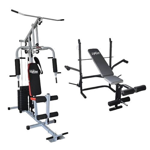 Lifeline Fitness HG-009 Multi Home Gym Combo with LB 308 Incline/Flat Bench | 72kg Weight Stack | Multi-Function Workout Machine | Bench Press for Home Gym | Full Body Strength Training Equipment