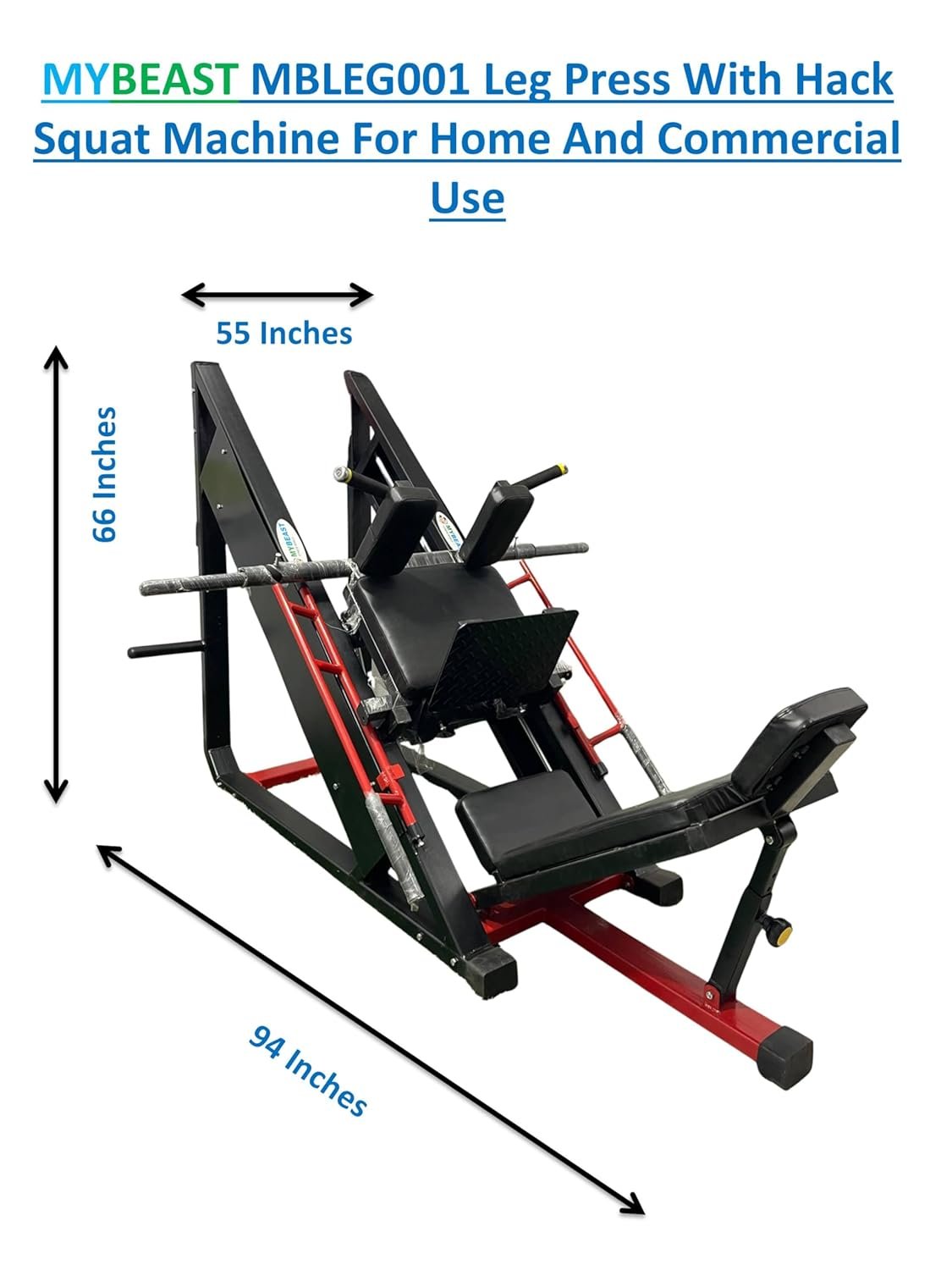 Mybeast MBLEG001 Leg Press & Hack Squat Machine – Plate Loaded 2-in-1 Lower Body Workout Equipment – Heavy-Duty Strength Training Machine for Home & Commercial Gym – Quad, Glute, Hamstring & Calf Exercise - Image 4